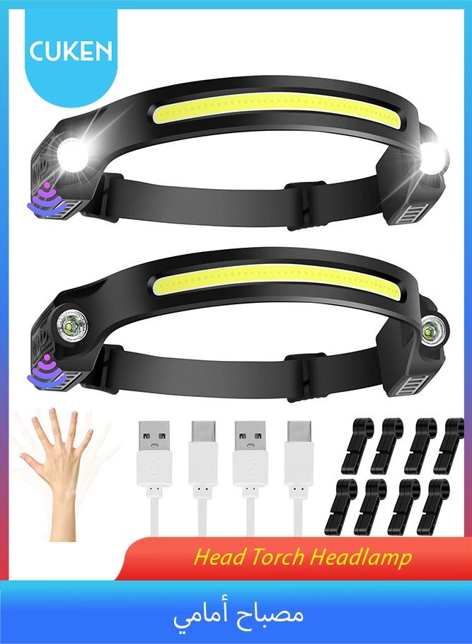 ساكن مصباح رأس يدوي، مجموعتان من 6 أوضاع، مستشعر حركة، مصباح أمامي بزاوية 260 درجة، مصباح أمامي LED قابل لإعادة الشحن، مقاوم للماء IPX4، مصباح يدوي بدون استخدام اليدين، هدية للبالغين والأطفال للتخييم والجري وصيد الأسماك وركوب الدراجات - Image 1