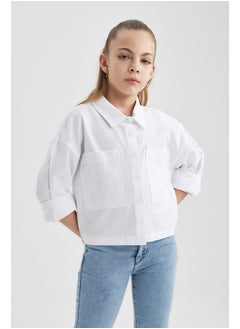 Girl Cropped Fit Woven Long Sleeve Shirt