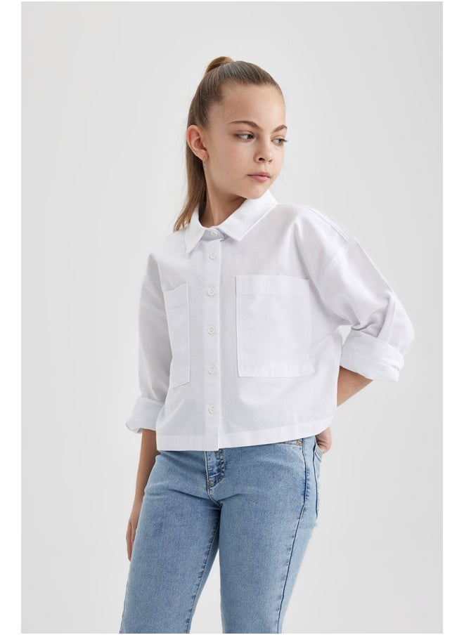 DeFacto - Girl Cropped Fit Woven Long Sleeve Shirt - Image 1