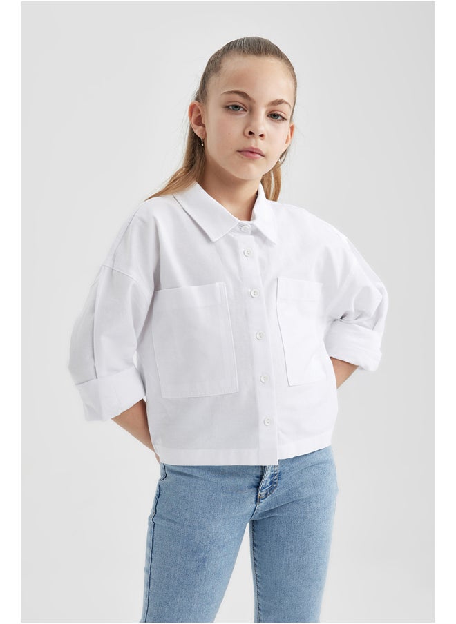 DeFacto - Girl Cropped Fit Woven Long Sleeve Shirt - Image 1