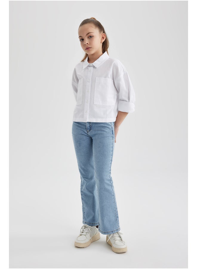 DeFacto - Girl Cropped Fit Woven Long Sleeve Shirt - Image 1