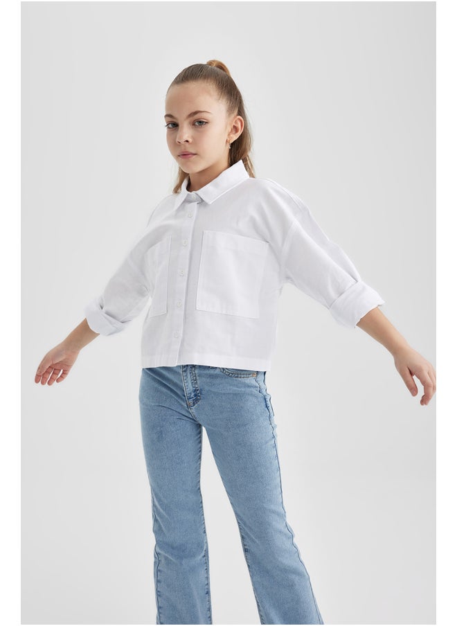 DeFacto - Girl Cropped Fit Woven Long Sleeve Shirt - Image 1