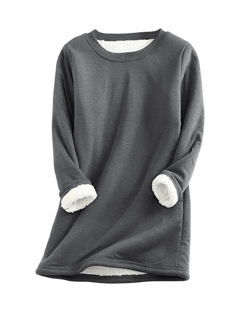 PEHMEA Women's Winter Warm Sherpa Lined Fleece Sweatshirt Crewneck Sport Pullover Loungewear Tops(Dark Grey-L) - Image 1