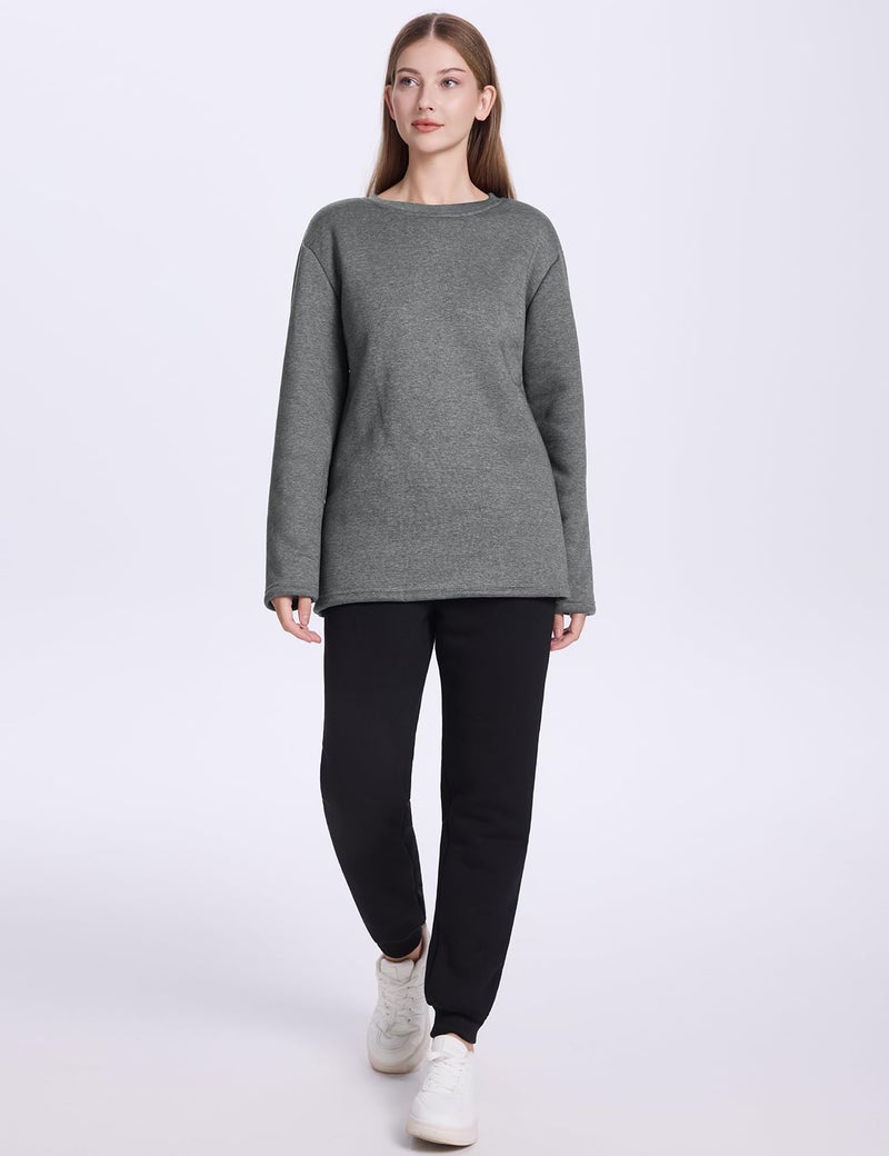 PEHMEA Women's Winter Warm Sherpa Lined Fleece Sweatshirt Crewneck Sport Pullover Loungewear Tops(Dark Grey-L) - Image 3