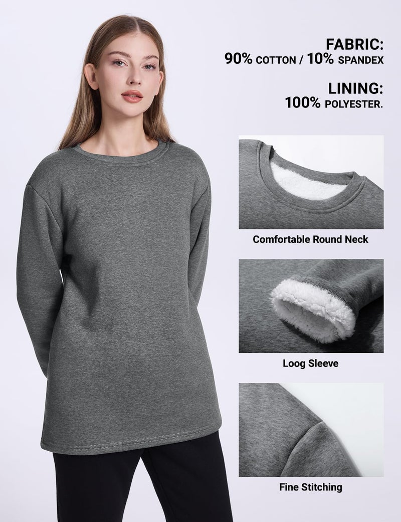 PEHMEA Women's Winter Warm Sherpa Lined Fleece Sweatshirt Crewneck Sport Pullover Loungewear Tops(Dark Grey-L) - Image 5
