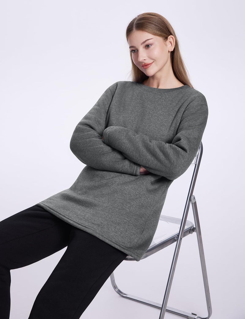 PEHMEA Women's Winter Warm Sherpa Lined Fleece Sweatshirt Crewneck Sport Pullover Loungewear Tops(Dark Grey-L) - Image 2