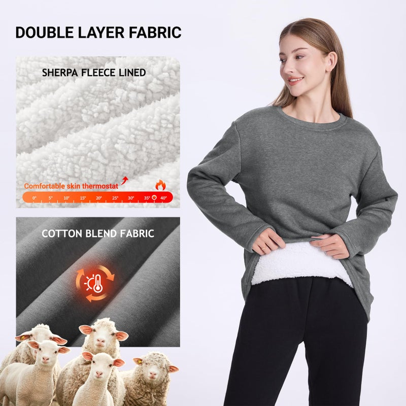 PEHMEA Women's Winter Warm Sherpa Lined Fleece Sweatshirt Crewneck Sport Pullover Loungewear Tops(Dark Grey-L) - Image 4
