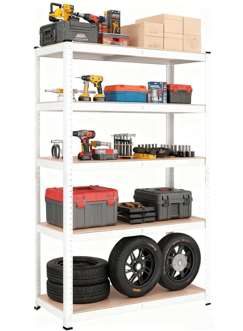 تشولوفز وحدة أرفف تخزين معدنية شديدة التحمل مكونة من 5 طبقات قابلة للتعديل، رف ومنظم أدوات المرآب (أبيض، 60 * 30 * 180 سم) - مناسبة لمخزن المطبخ، الطابق السفلي، الحمام، أبيض - Image 1