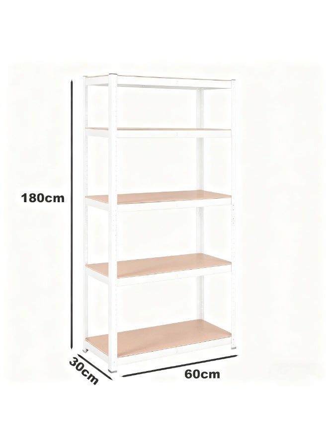 تشولوفز وحدة أرفف تخزين معدنية شديدة التحمل مكونة من 5 طبقات قابلة للتعديل، رف ومنظم أدوات المرآب (أبيض، 60 * 30 * 180 سم) - مناسبة لمخزن المطبخ، الطابق السفلي، الحمام، أبيض - Image 2