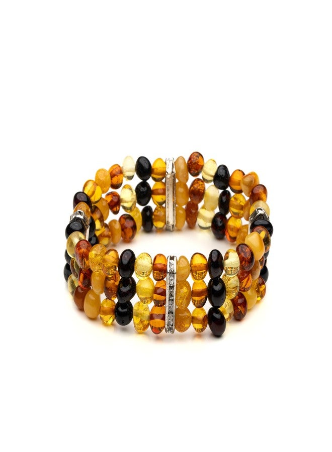AMBERAGE Natural Baltic Amber Polished Baroque Triple Stretch Bracelet - Image 1