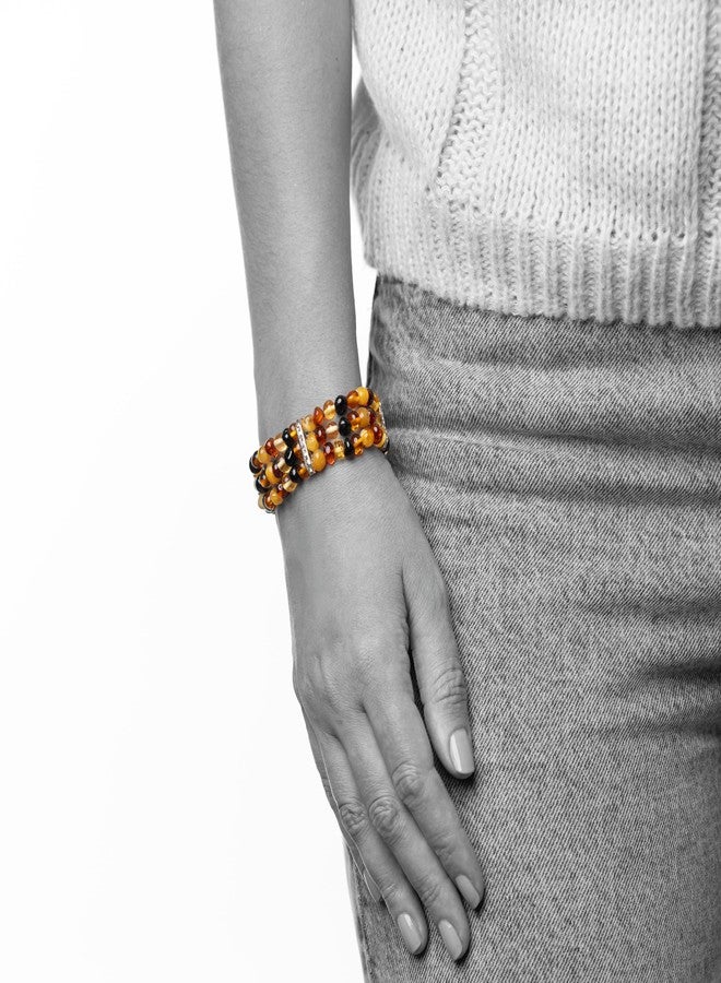 AMBERAGE Natural Baltic Amber Polished Baroque Triple Stretch Bracelet - Image 2