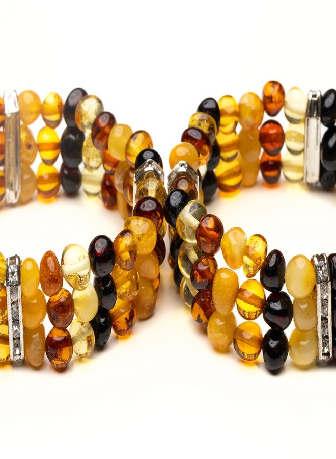 AMBERAGE Natural Baltic Amber Polished Baroque Triple Stretch Bracelet - Image 5