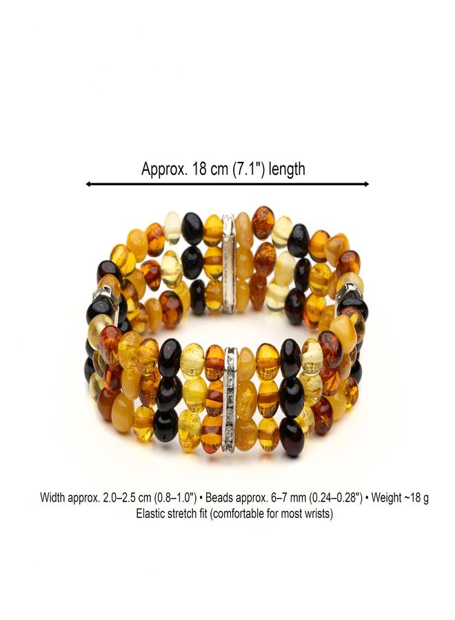 AMBERAGE Natural Baltic Amber Polished Baroque Triple Stretch Bracelet - Image 4