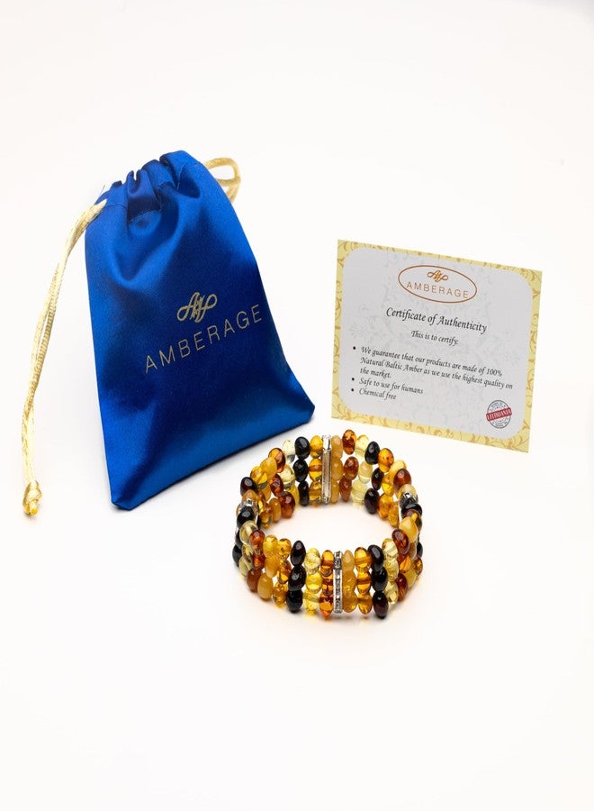 AMBERAGE Natural Baltic Amber Polished Baroque Triple Stretch Bracelet - Image 3