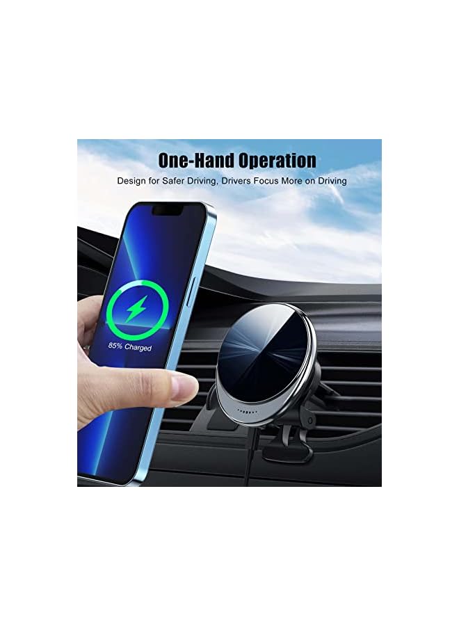 Excefore Mount Charger for MagSafe, 360° Adjustable Magnetic Wireless Car Charger, Air Vent Magnetic Phone Holder Charger for iPhone 14 13 12 Series (with Car Adapter) - Image 3