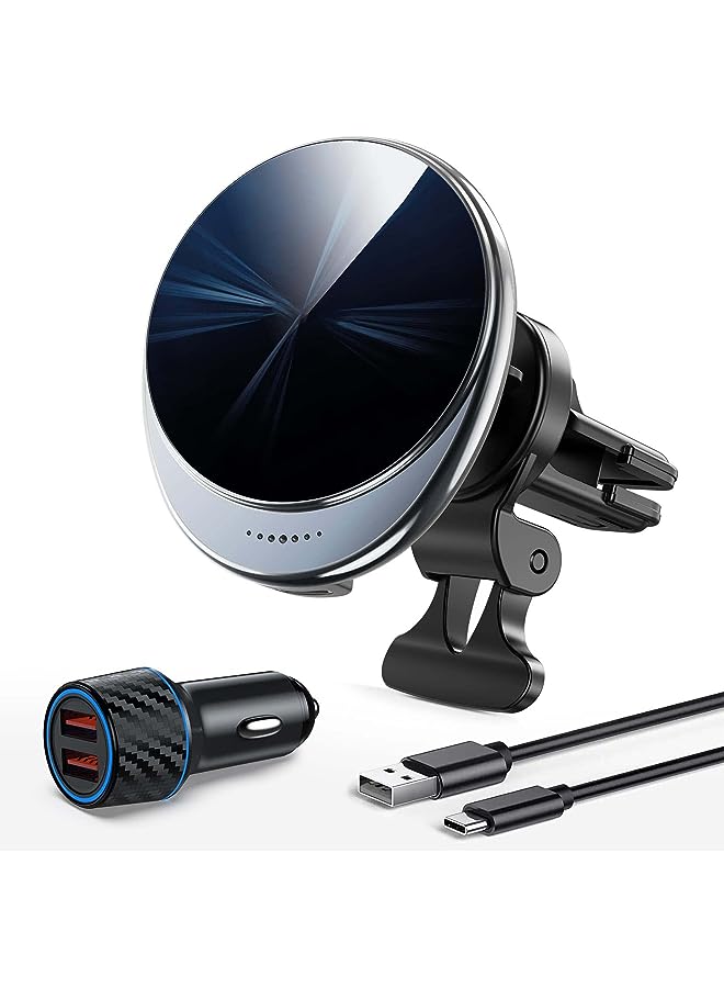 Excefore Mount Charger for MagSafe, 360° Adjustable Magnetic Wireless Car Charger, Air Vent Magnetic Phone Holder Charger for iPhone 14 13 12 Series (with Car Adapter) - Image 1