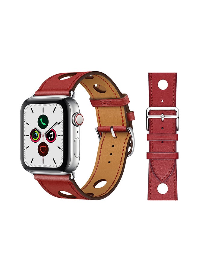 Perfii Retro Holes Replacement Band For Apple Watch Series 5/4/3/2/1 Red