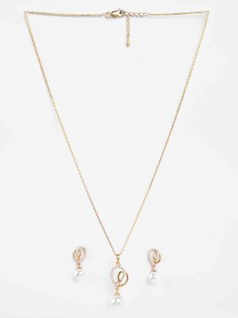 Clara 925 Sterling Silver Zahab Pearl Interlocked Pendant Earrings Chain Necklace Jewellery Set | Gold Plated, Swiss Zirconia |Gift for Women and Girls - Image 4