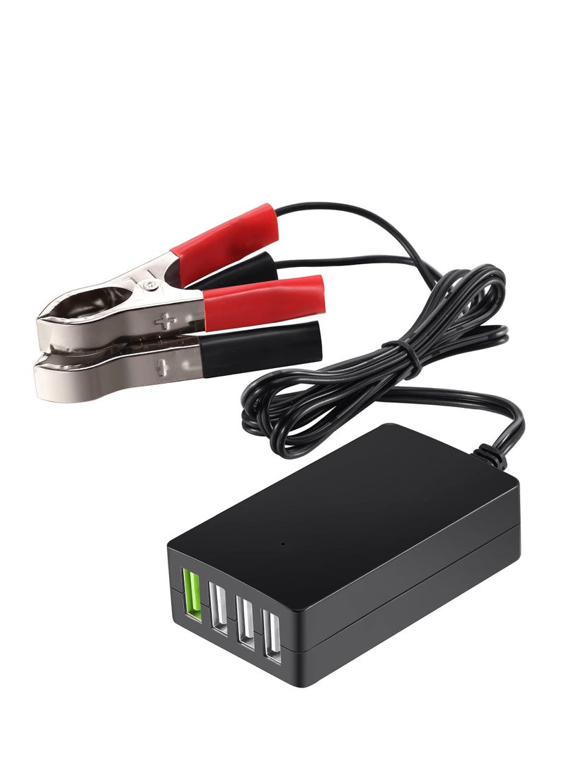 Generic DC Converter with Battery Clip, Portable 12V/24B to 5N 4 Port USB Charger Multiport Power Adapter, Automatically Identify Shunt Charging Compatible with iPhone Ipad Galaxy Smart Phone & Tablets  - Image 1