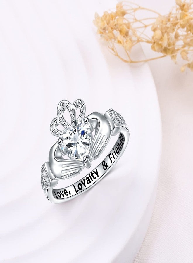 DAOCHONG Claddagh Ring for Women Sterling Silver Irish Celtic Claddagh Ring Engraved Love Loyalty Friendship Women's Claddagh Ring Size 7 - Image 3