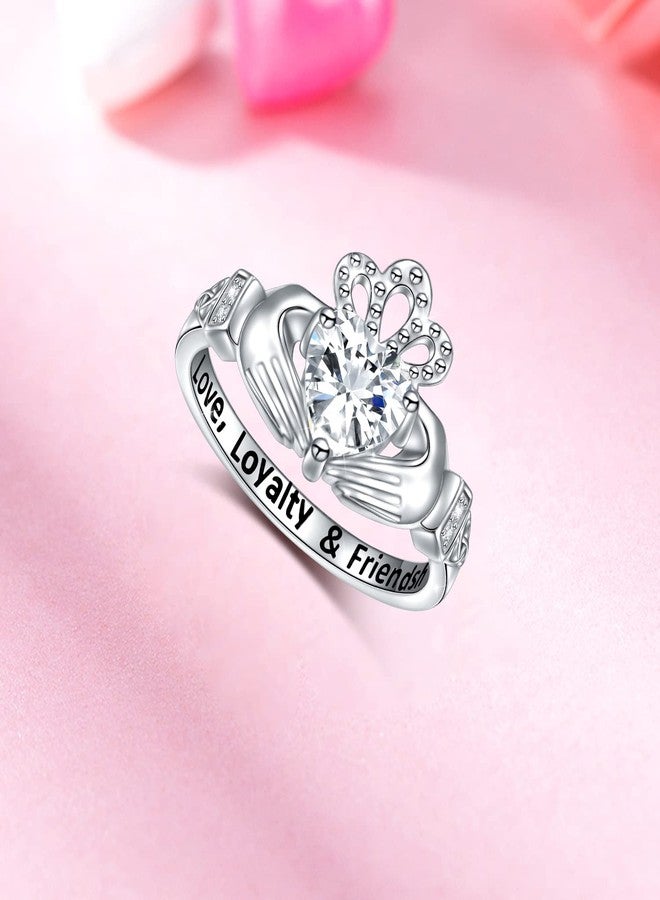 DAOCHONG Claddagh Ring for Women Sterling Silver Irish Celtic Claddagh Ring Engraved Love Loyalty Friendship Women's Claddagh Ring Size 7 - Image 4