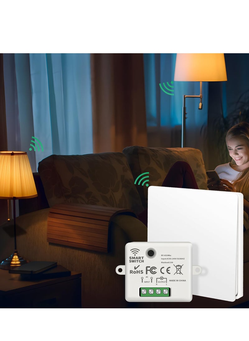 SYOSI - Wireless Lights Switch Kit 10A 250V Wireless RF433 Remote Control Switch with Easy to Install Receiver No Wiring Self powered Switch Remote Control IP44 Waterproof RF Switch and Receiver - Image 1