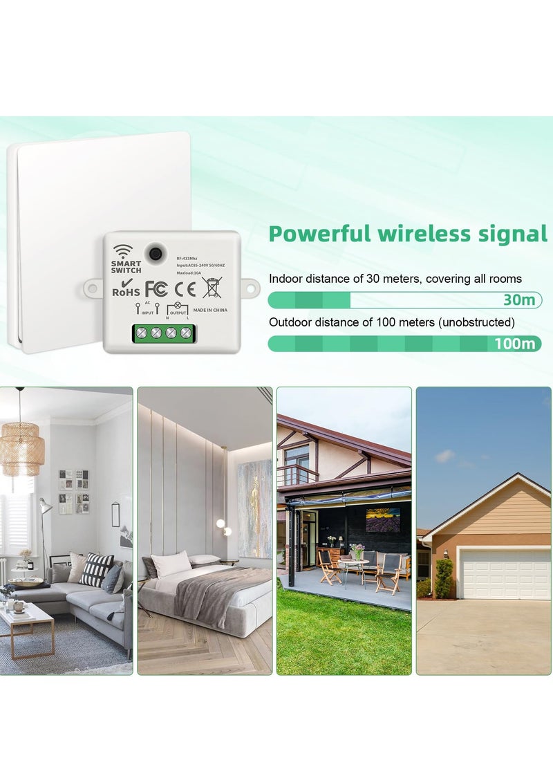 SYOSI - Wireless Lights Switch Kit 10A 250V Wireless RF433 Remote Control Switch with Easy to Install Receiver No Wiring Self powered Switch Remote Control IP44 Waterproof RF Switch and Receiver - Image 1