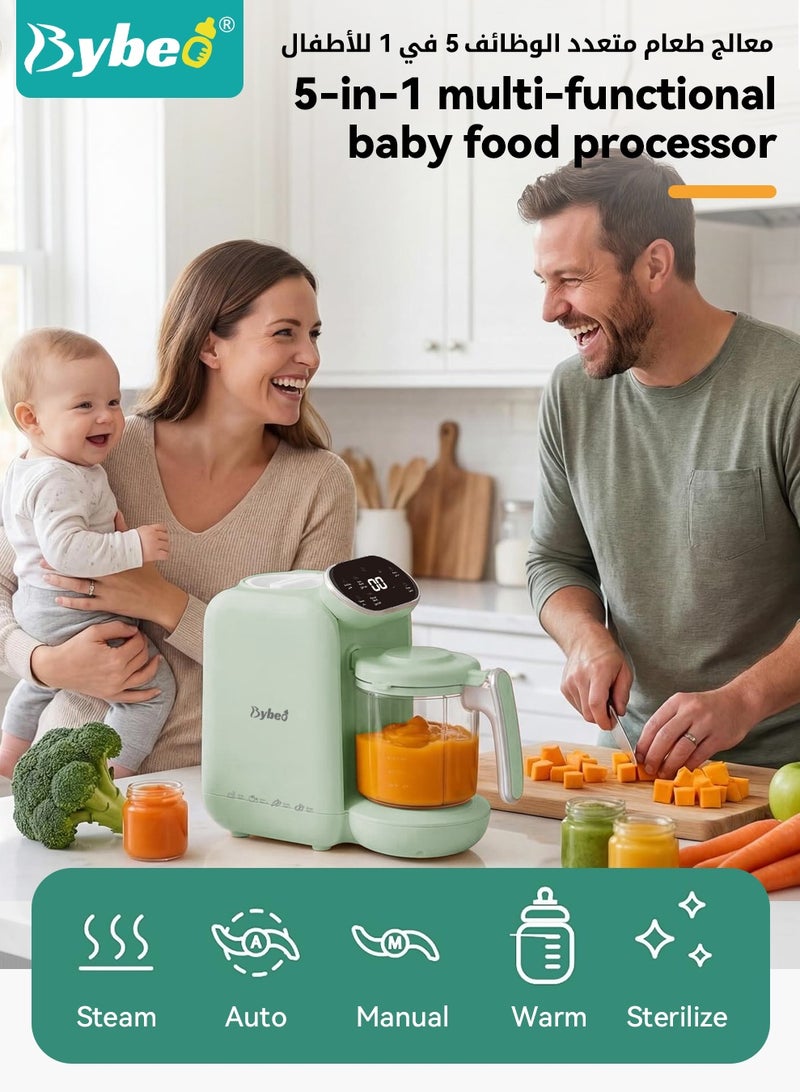 Bybeo Baby Food Maker Set, Baby Food Processor, Steamer, Blender & Bottle Warmer for Homemade Baby Food with 10pcs Reusable Baby Food Pouches, 2pcs Food Containers, 3 Feeding Spoon and Cleaning Brushes, BPA-Free Auto Cooking & Grinding, Ideal for Newborns & Infants - Image 2