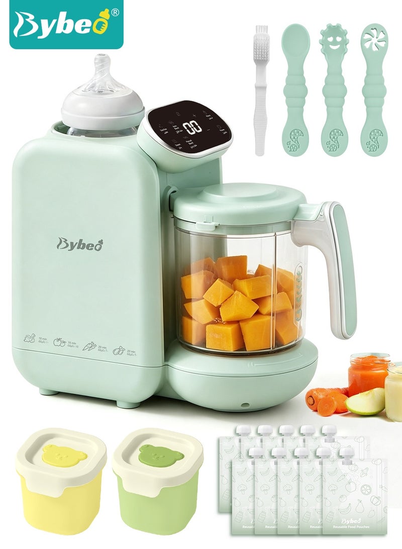 Bybeo Baby Food Maker Set, Baby Food Processor, Steamer, Blender & Bottle Warmer for Homemade Baby Food with 10pcs Reusable Baby Food Pouches, 2pcs Food Containers, 3 Feeding Spoon and Cleaning Brushes, BPA-Free Auto Cooking & Grinding, Ideal for Newborns & Infants - Image 1