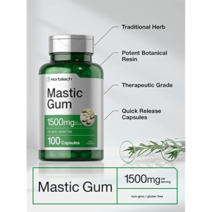 Horbäach Mastic Gum | 1500mg | 100 Capsules | Non-GMO & Gluten Free Supplement - Image 3