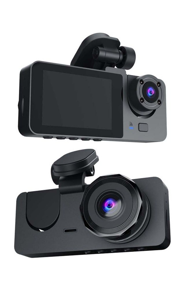 كاميرا سيارة واي فاي بعدسة ثلاثية بحجم 4 إنش – تصوير أمامي وخلفي وداخلي مع تحكم عبر التطبيق، رؤية ليلية ومراقبة أثناء الوقوف - Image 2