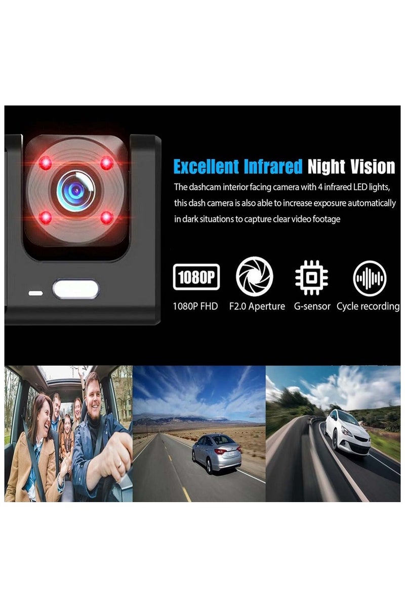 كاميرا سيارة واي فاي بعدسة ثلاثية بحجم 4 إنش – تصوير أمامي وخلفي وداخلي مع تحكم عبر التطبيق، رؤية ليلية ومراقبة أثناء الوقوف - Image 5