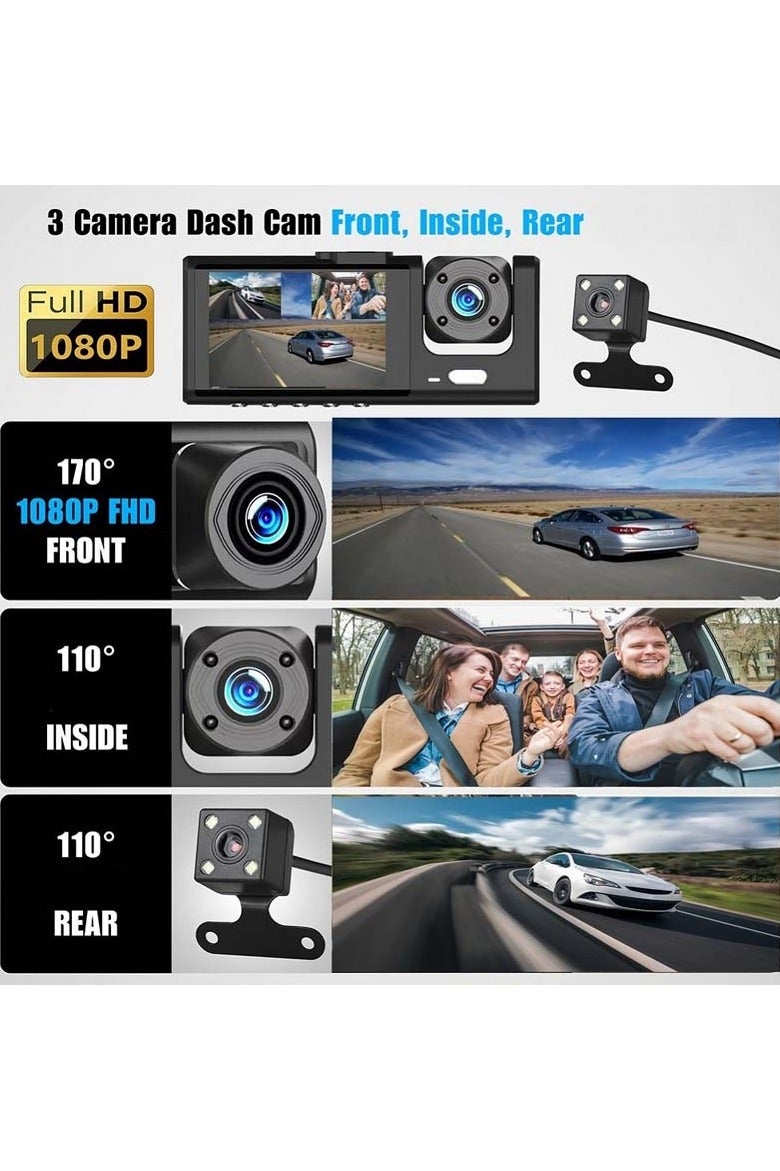 كاميرا سيارة واي فاي بعدسة ثلاثية بحجم 4 إنش – تصوير أمامي وخلفي وداخلي مع تحكم عبر التطبيق، رؤية ليلية ومراقبة أثناء الوقوف - Image 4