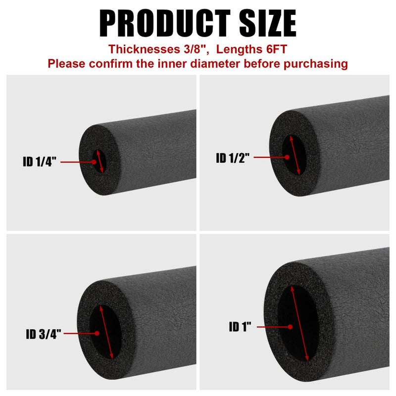 CARGEN Pipe Insulation Foam Tube - Foam Pipe Insulation for Pipe Freeze Protection and Sharp Edge Protection 1/4" ID x 3/8" THK x 6FT - Image 2