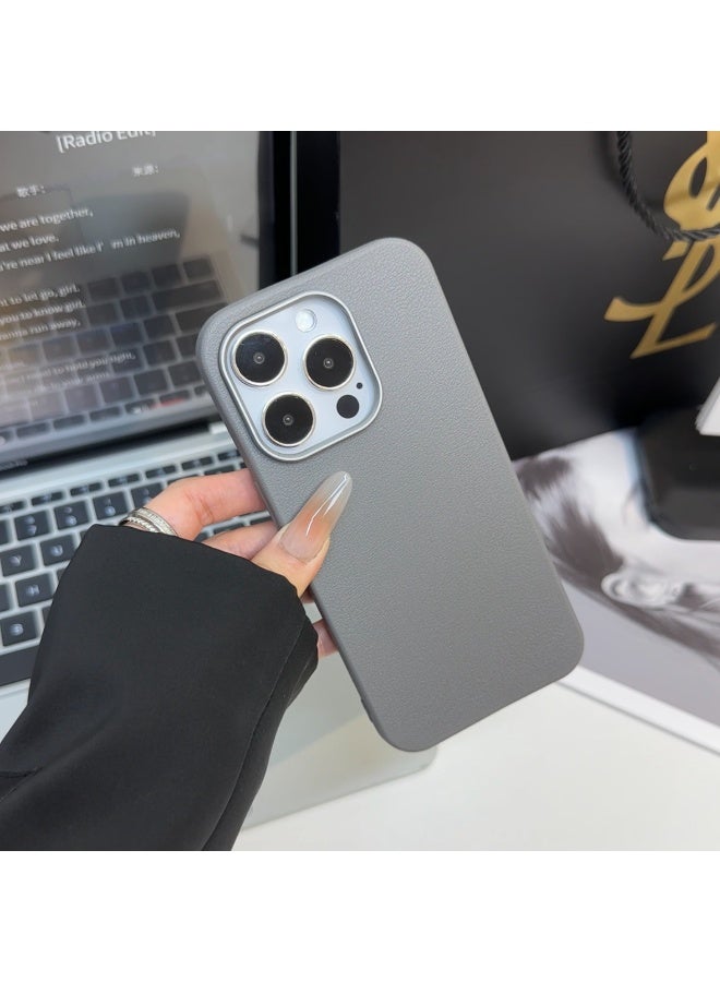 NIBEMINENT Metal Frame Grain Protective TPU Case Cover For iPhone 15 Plus, Gray