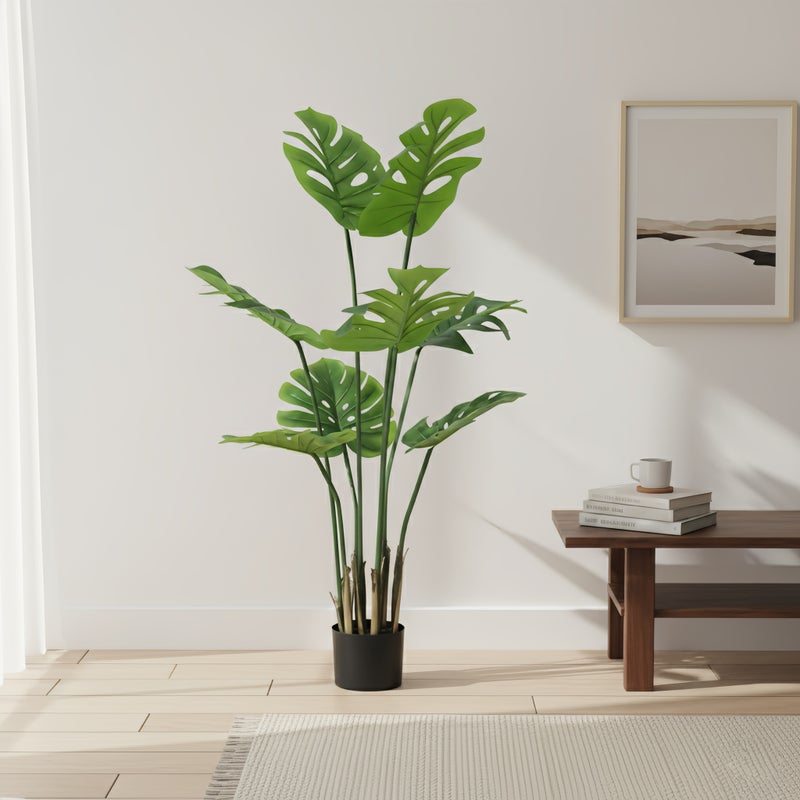 شاربدو نبات أوراق السلحفاة الخضراء الاصطناعية، شجرة سلحفاة وهمية 120 سم لديكور المنزل الداخلي، تقنية اللمس الحقيقي، نبات صناعي مثالي للديكور المنزلي والمكتب الداخلي - Image 1