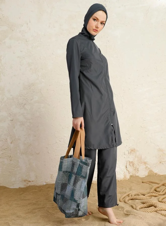 Mayo Bella by Modanisa Mayo Bella by modanisa Grey Full Coverage Front Zip Burkini Set