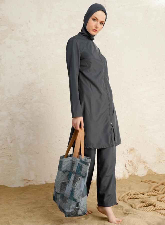 مايو بيلا من مودانيسا رمادي بالكامل بسحاب أمامي بوركيني - Image 2