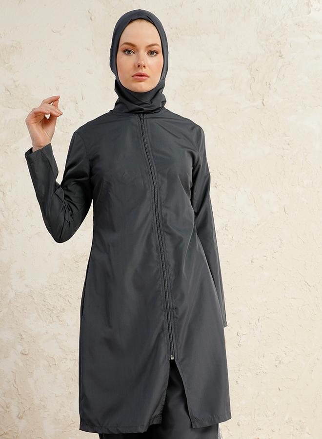 مايو بيلا من مودانيسا رمادي بالكامل بسحاب أمامي بوركيني - Image 3