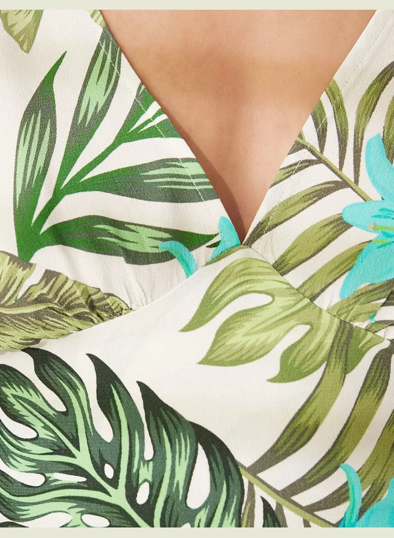 KOTON Melis Ağazat X Koton - Long Sleeve V Neck Patterned Blouse