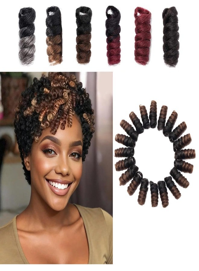 S-noilite 5 packs Short Crochet Hair for Black Women,10 Inch Jamaican Bounce Curls Crochet Braids Wand Curl Hair Extensions for Black Women DIY,12MM,20roots/Pack (Black to Light Brown) - Image 1