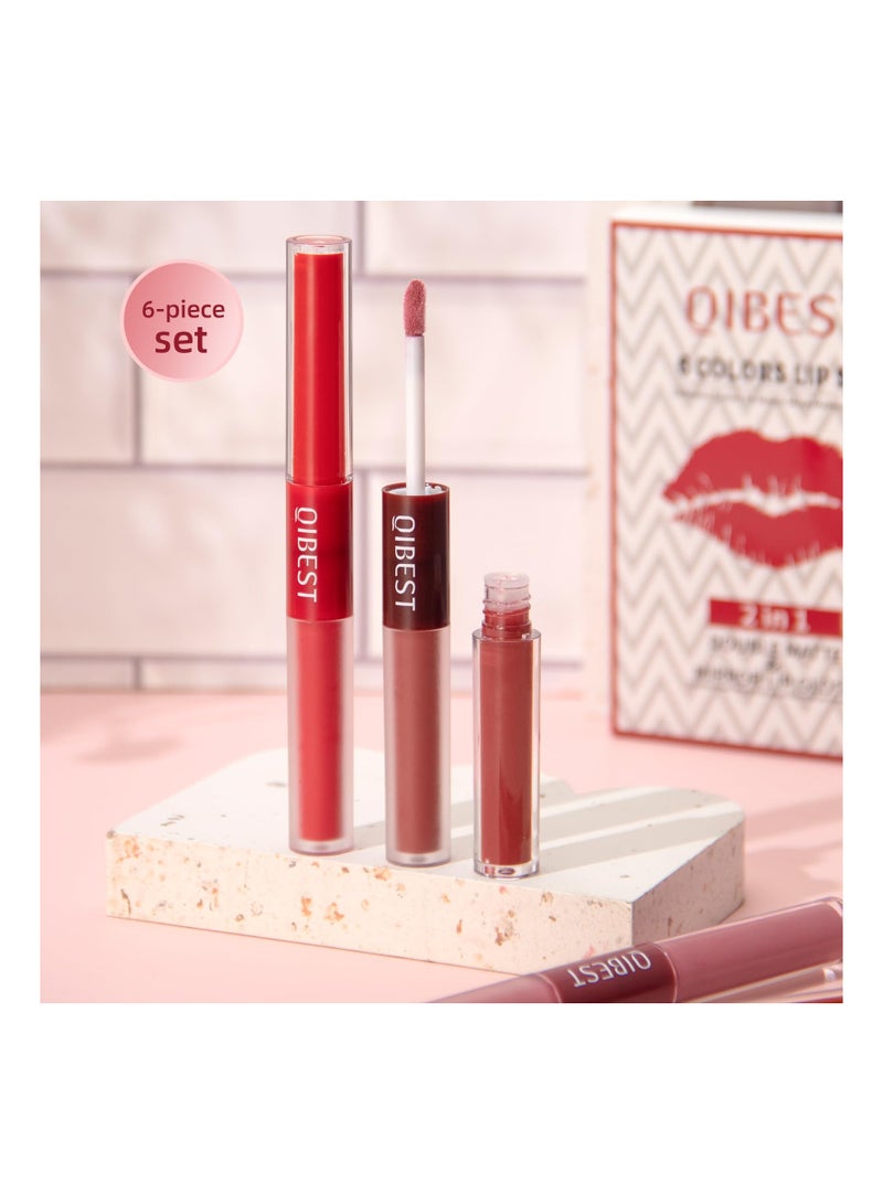 SYOSI Double Head Lip Gloss Set 6 Colors Matte Liquid Lipstick and Mirror 2 IN 1 Hydrated Velvet Nude Beauty Cosmetics Makeup Kit - Image 3