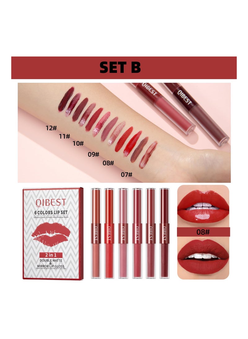 SYOSI Double Head Lip Gloss Set 6 Colors Matte Liquid Lipstick and Mirror 2 IN 1 Hydrated Velvet Nude Beauty Cosmetics Makeup Kit - Image 2