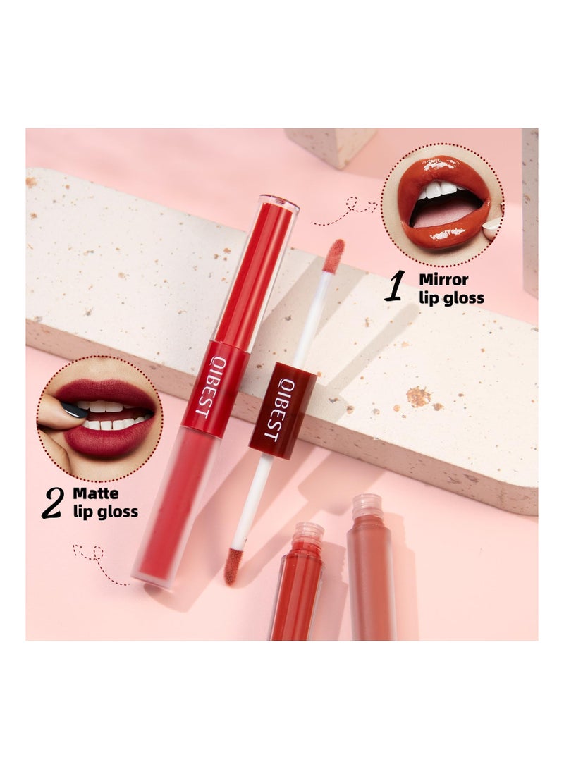 SYOSI Double Head Lip Gloss Set 6 Colors Matte Liquid Lipstick and Mirror 2 IN 1 Hydrated Velvet Nude Beauty Cosmetics Makeup Kit - Image 4