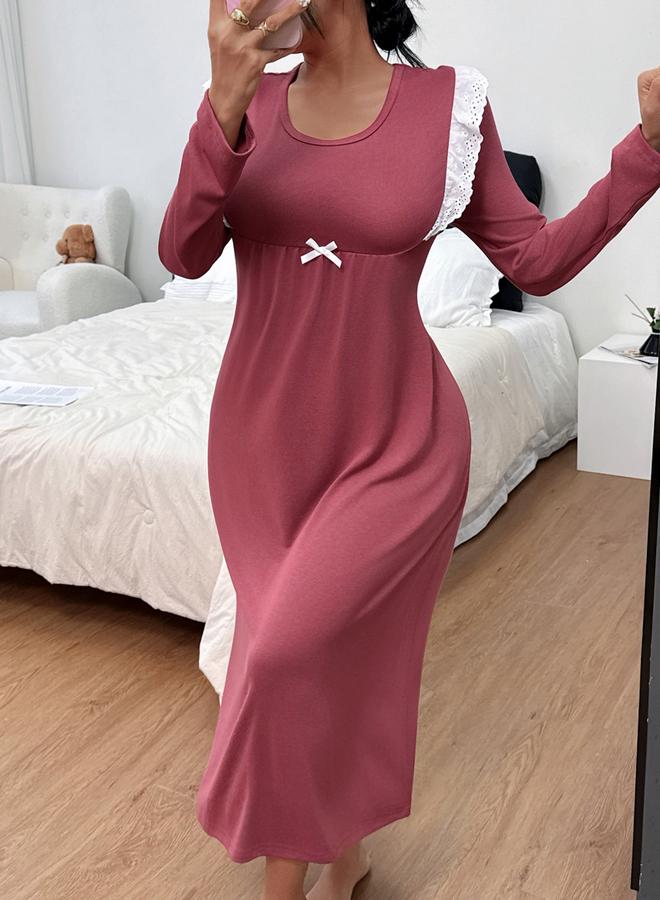 تايك تو قميص نوم بأكمام طويلة وتفاصيل دانتيل - Image 5