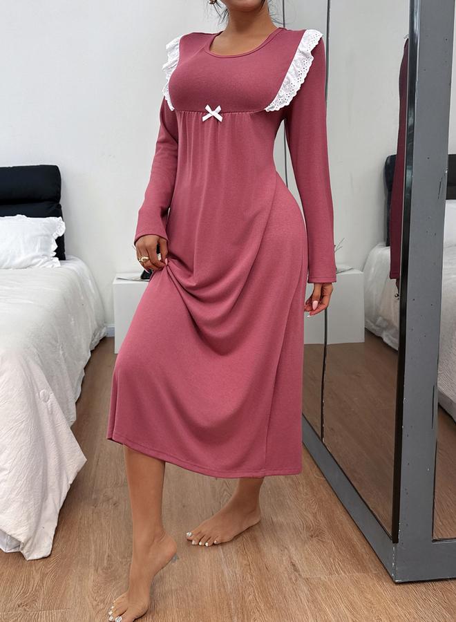 تايك تو قميص نوم بأكمام طويلة وتفاصيل دانتيل - Image 3