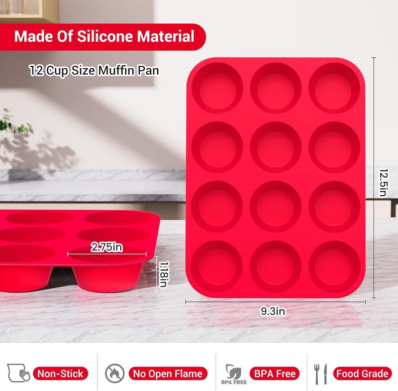 Redfly 3 Pack Silicone Muffin Pan & Cupcake Pans for Baking - 12 Cup Regular Size BPA Free Egg Bites Molds - Image 3