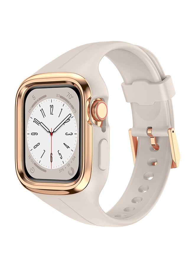 O Ozone - Silicone Sports Band For Apple Watch Series 10 9 8 7 6 5 4 SE, 38/40/41/42mm Soft Silicone Strap with Rugged Metal Edge Bumper Cover- Beige - Image 1