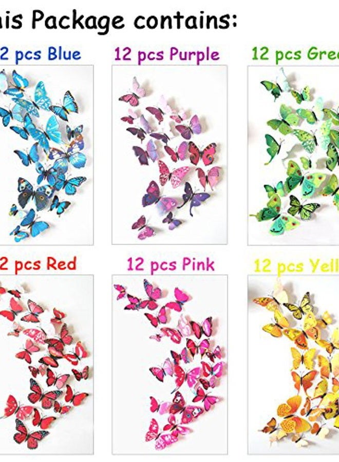 ElecMotive 72 Pcs 6 Packs Beautiful 3D Butterfly Wall Decals Removable DIY Home Decorations Art Decor Wall Stickers & Murals for Babys Bedroom TV Background Living Room (72 pcs in 6 Colors)  - Image 2