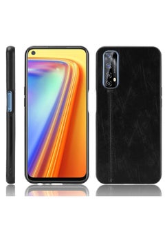 HuHa جراب حماية لهاتف Realme 7 / Narzo 20 Pro مقاوم للصدمات بنمط جلد البقر المخيط من مادة PC + PU + TPU باللون الأسود 